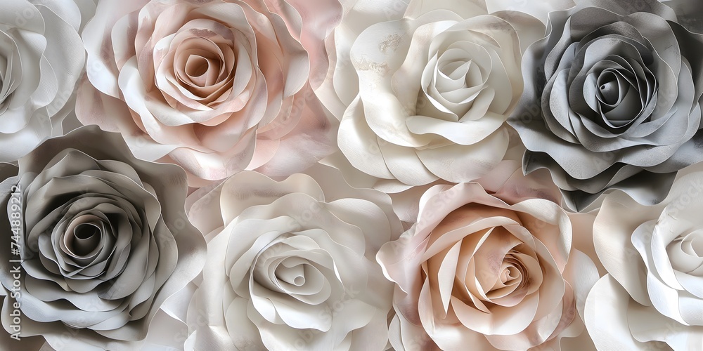 Rosen in weichen Farben, Rosen aus Papier, Muster aus farbenfrohen Rosen Rosen in weichen Farben, Rosen aus Papier, Muster aus farbenfrohen Rosen