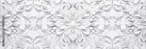 Abstract white colored traditional motif tiles wallpaper floor texture background