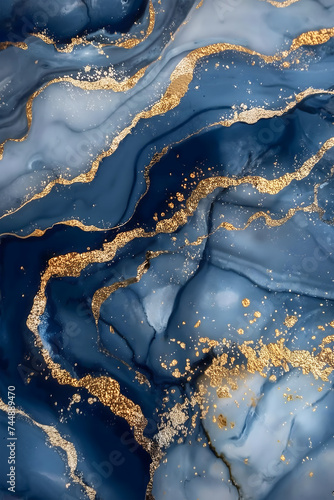 Elegant Blue Gold Marble Texture