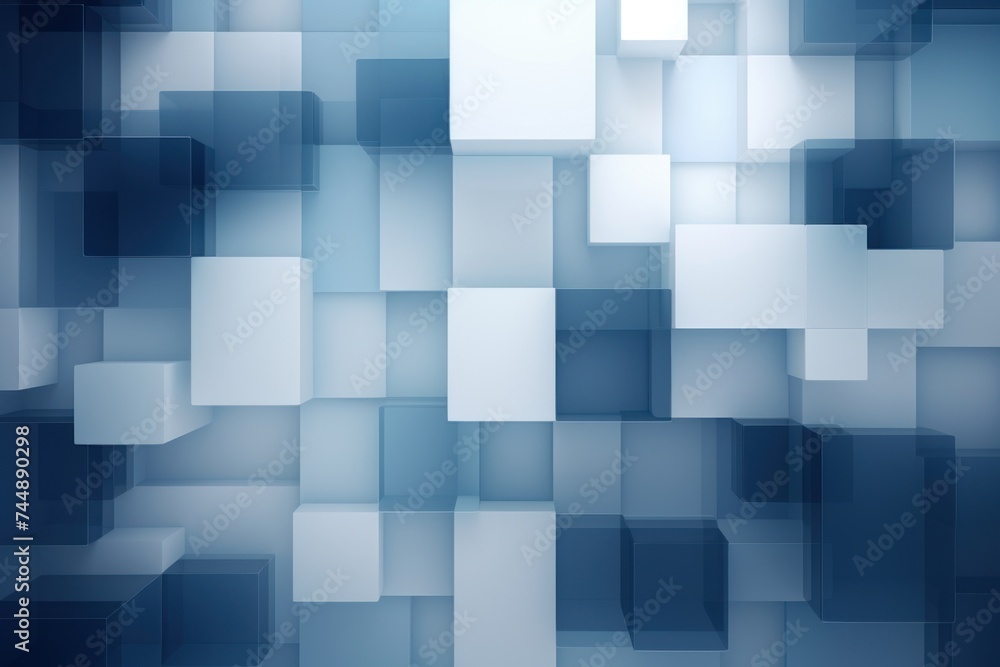 An abstract background with Indigo and white squares, in the style of layered geometry