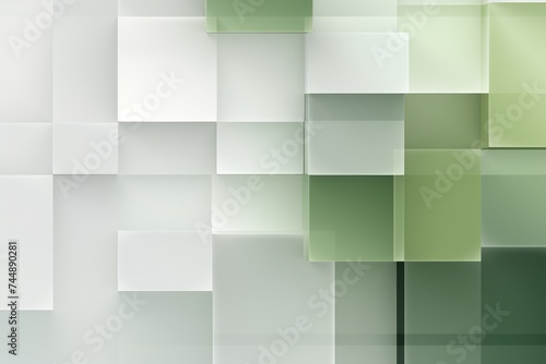An abstract background with Green and white squares, in the style of layered geometry