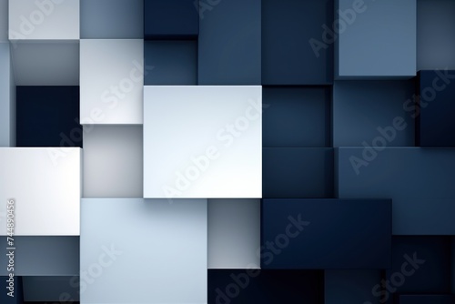 An abstract background with Navy Blue and white squares, in the style of layered geometry