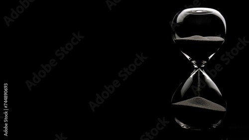 A sleek hourglass with flowing sand on a dark background