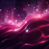 Digital magenta particles wave and light abstract background with shining dots