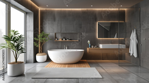 Elegant Bathroom with Gray Tones and Walk-in Shower