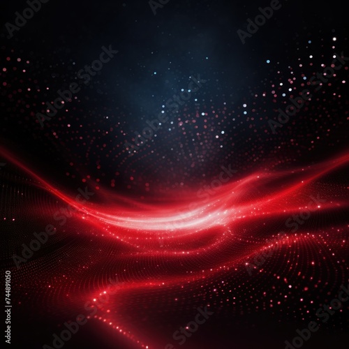 Digital red particles wave and light abstract background with shining dots © Michael