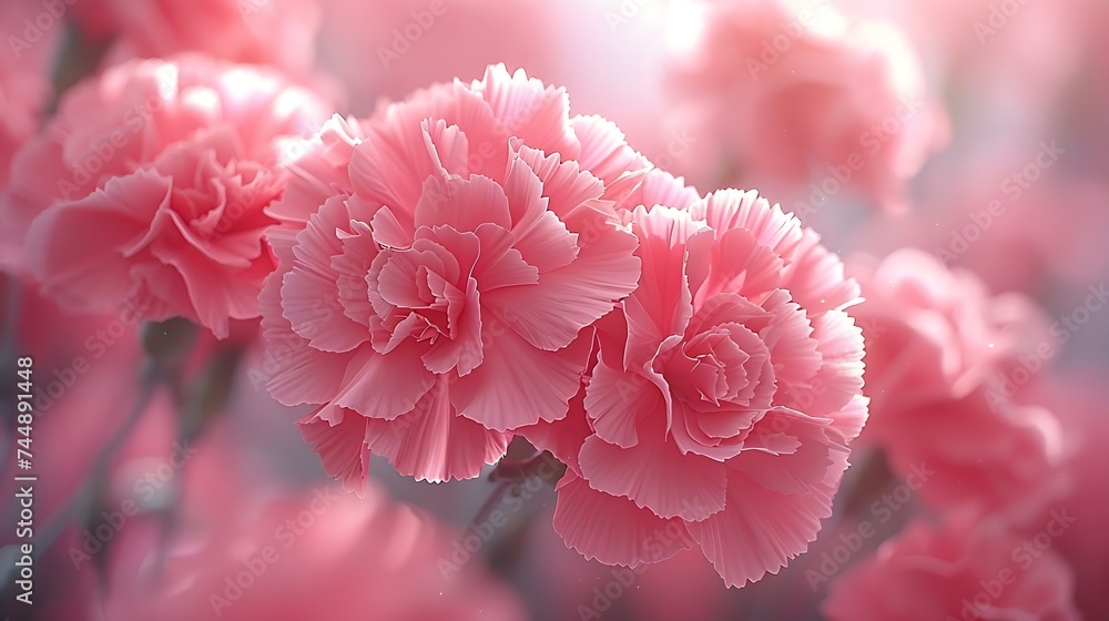Generative AI : Pink Carnation Flowers Bouquet on light pink background. soft filter. Generative AI : Pink Carnation Flowers Bouquet on light pink background. soft filter.