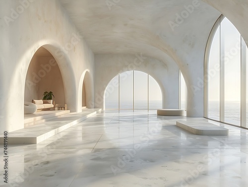 Generative AI : Abstract architecture white room interior - white empty room corner with white walls