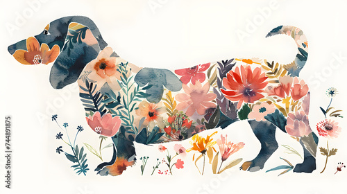 Fototapeta Naklejka Na Ścianę i Meble -  Floral Dachshund Illustration