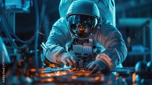 Astronaut working on equipment with reflections of earth © Татьяна Макарова