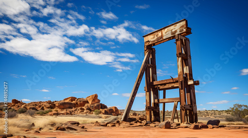 Evocative Image of Gwalia's Historic Mineshaft Headframe: A Testament to Australia's Golden-Age Mining History