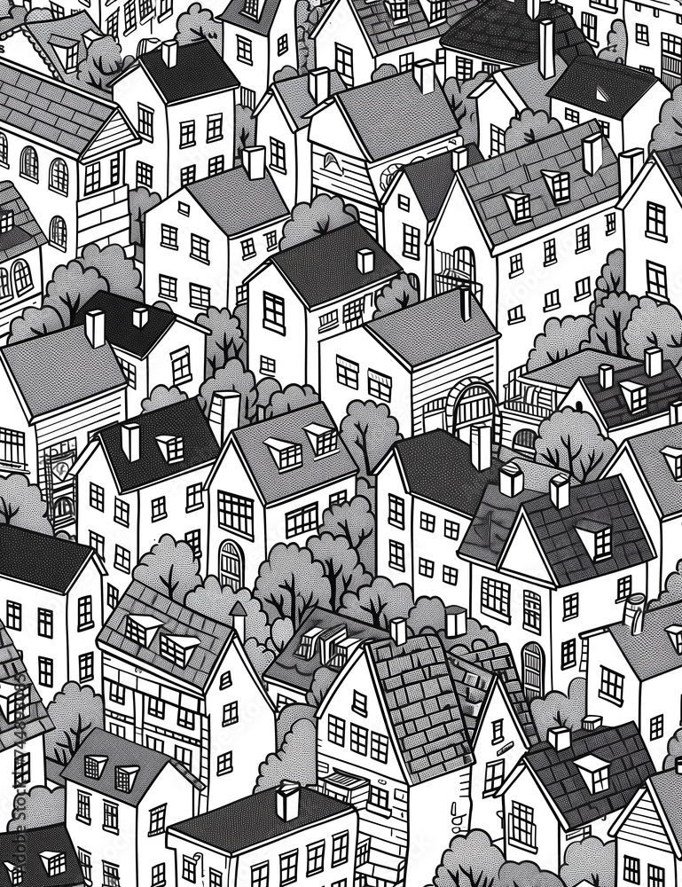 Monochrome Urban Houses Pattern