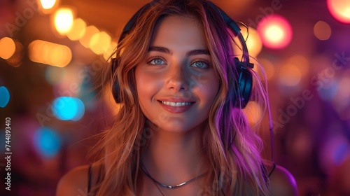 Generative AI   attractive young woman dancing at the silent disco