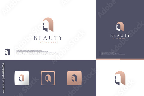 beauty hair , women face, modern style , logo design vector.