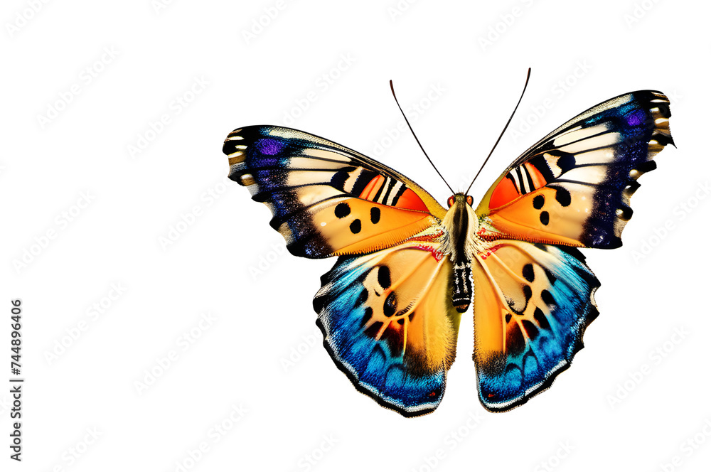 Obraz premium Butterfly with multicolored wings on a transparent background