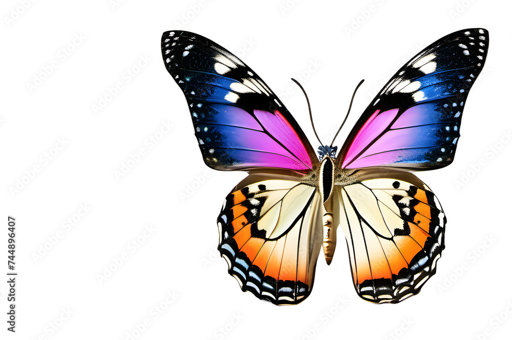 Fototapeta premium A multicolored butterfly on a transparent background