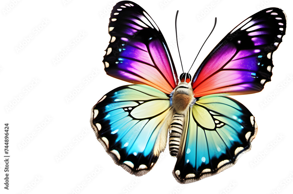 A beautiful rainbow butterfly on a transparent background