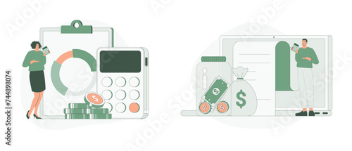 Budget Control and Expense Management. Web Landing Page Design. Flat Cartoon Vector Illustration.