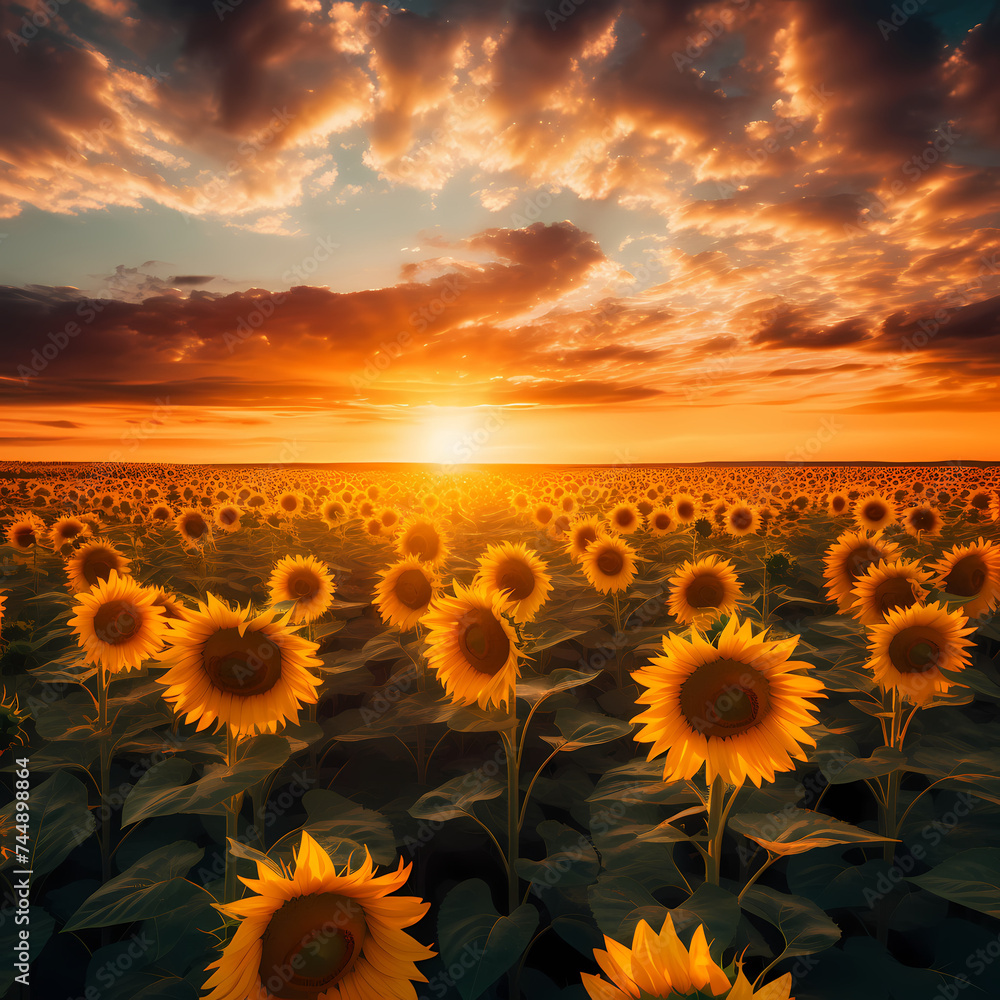 A field of sunflowers stretching towards the horizon
