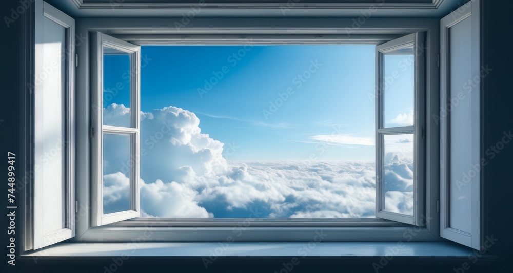 Elevated view of a serene sky through a window Elevated view of a serene sky through a window