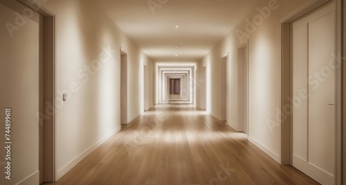 Elegant hallway with wooden floor and recessed lighting
