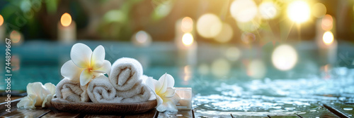 spa tools by the pool side with blue waters 