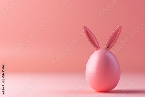 A cute easter egg with bunny ears sticking out of the top against a bright background