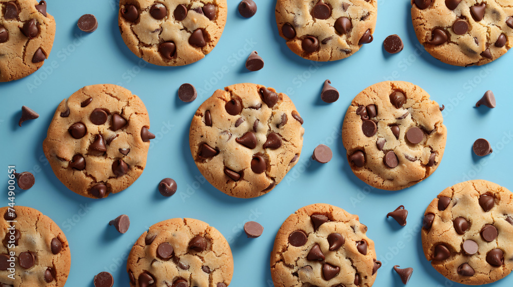 cookies chocolate chip on blue background cookies chocolate chip on blue background