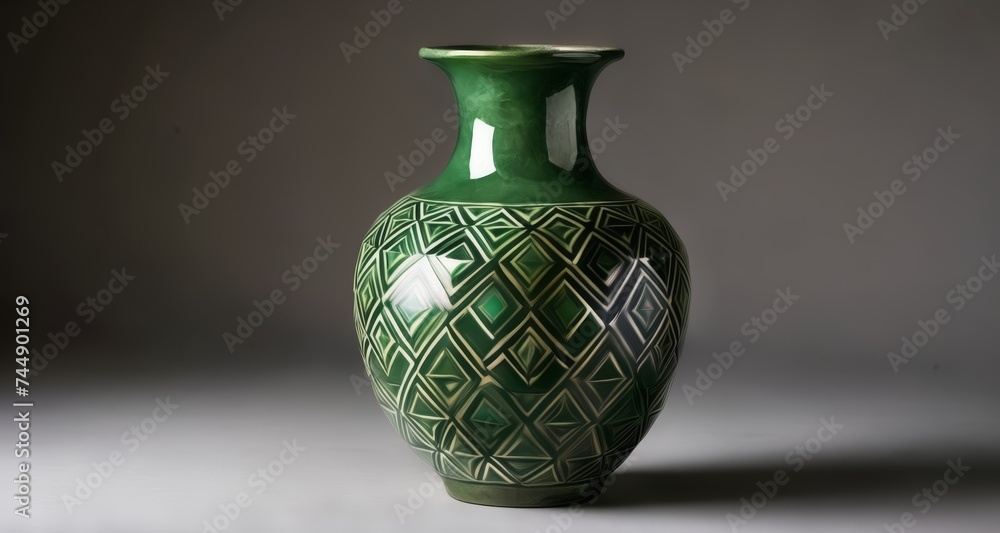 Elegant green vase with geometric pattern Elegant green vase with geometric pattern