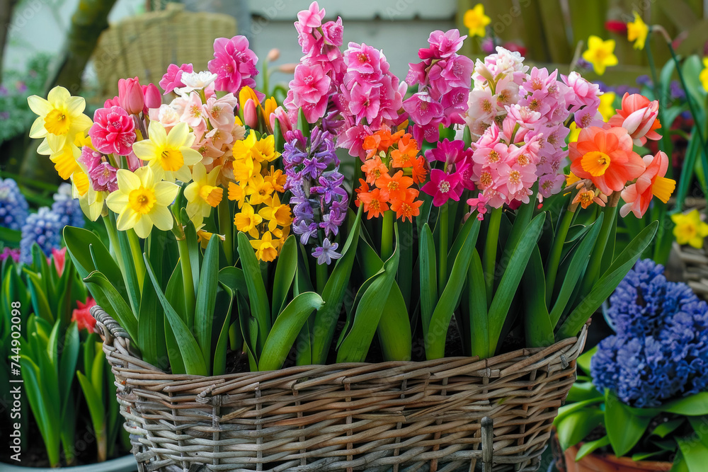 spring flowers in a basket