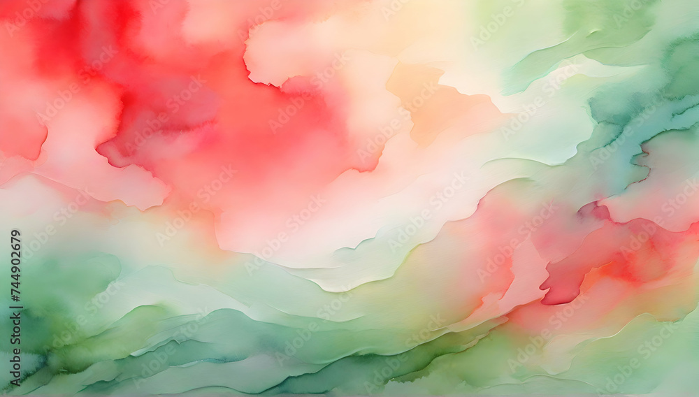 Watercolor abstract background. Smooth transitions iridescent colors. Gradient red and green backdrop.