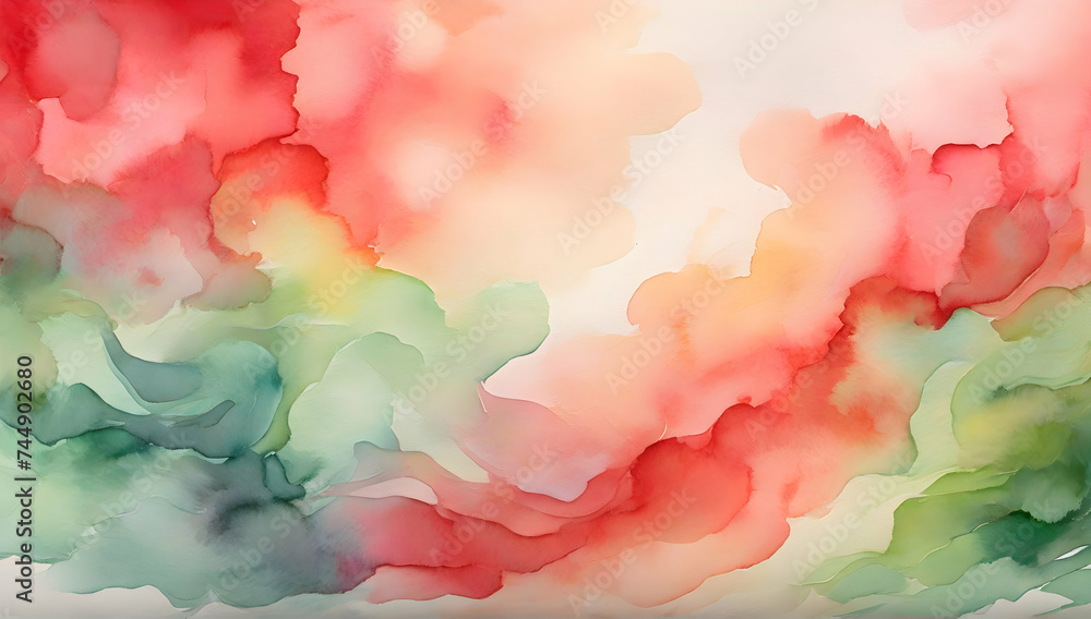 Watercolor abstract background. Smooth transitions of iridescent colors. Gradient red and green backdrop. Background illustration.