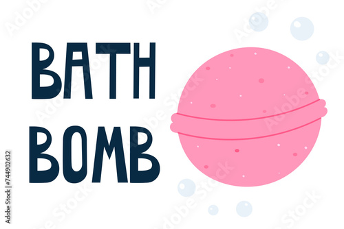 Bath bomb with white soap bubbles on white background.