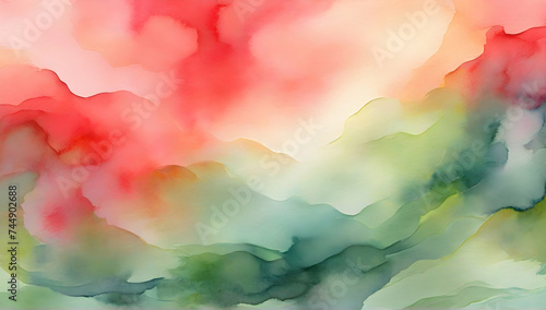 Watercolor abstract background. Smooth transitions of iridescent colors. Gradient red and green backdrop. Illustration.