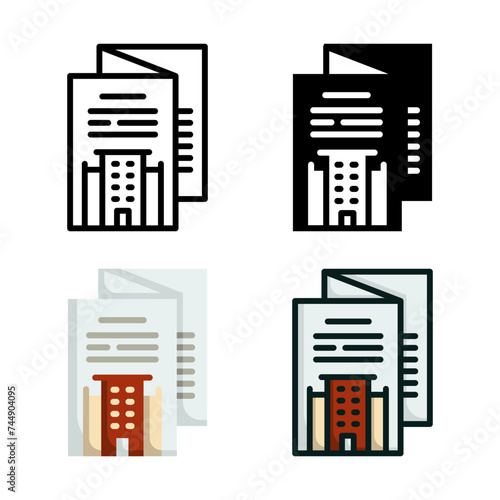 Flyer icon set style collection in line, solid, flat, flat line style on white background