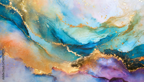  Currents of translucent hues  snaking metallic swirls  and foamy sprays of color shape the landscape of these free-flowing textures. Natural luxury abstract fluid art painting in alcohol ink techniq