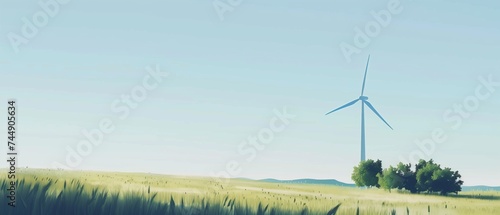 Simplicity in Green: Wind Turbine on green field - Vector Poster Design, flat vector graphic, environment concept, wind energy