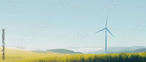 Tranquil Autumn: Wind Turbine on Golden Field - Vector Poster Design, flat vector graphic, environment concept, wind energy