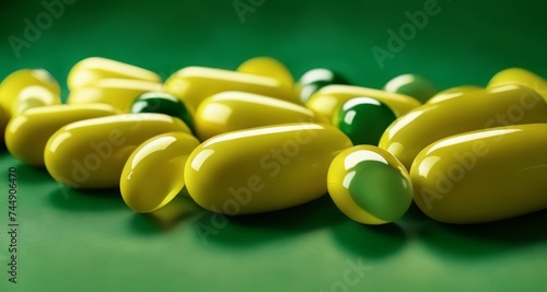  Vibrant yellow and green capsules on a green background