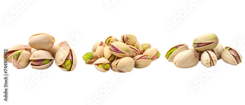 Pile of pistachios in shells isolated on transparent background