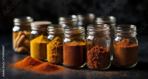  Aromatic spices in glass jars, ready to enhance your culinary creations