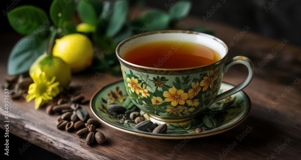 A moment of tranquility with a warm cup of tea A moment of tranquility with a warm cup of tea