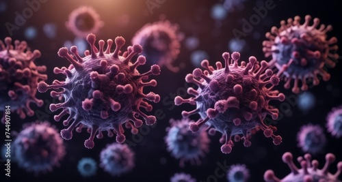  Viral particles in a microscopic view, illustrating the spread of a contagion © vivekFx