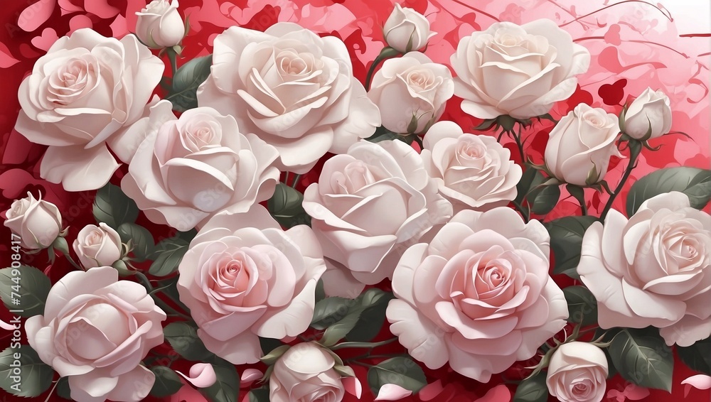 Seamless rose and flower decoration for wall or background decoration. - obrazy, fototapety, plakaty 