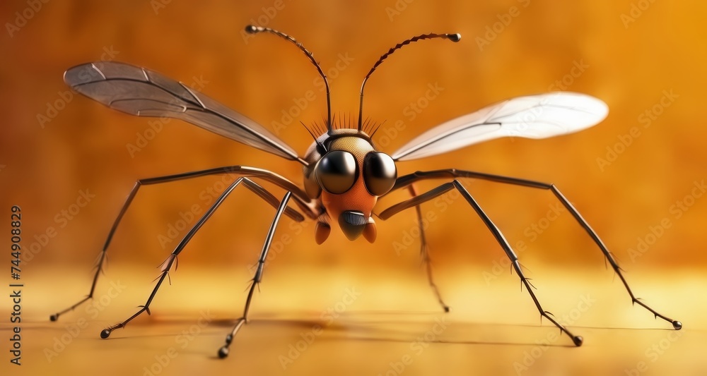 Fototapeta premium Metal insect, sleek and poised, against a warm backdrop