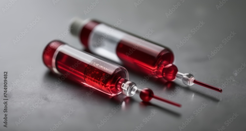 Medical precision - Two syringes with a clear liquid, ready for administration Medical precision - Two syringes with a clear liquid, ready for administration
