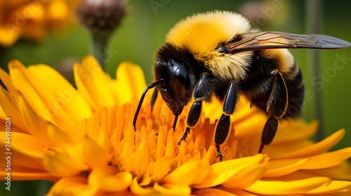 A close-up of a bumblebee on a flower. © Muhammad