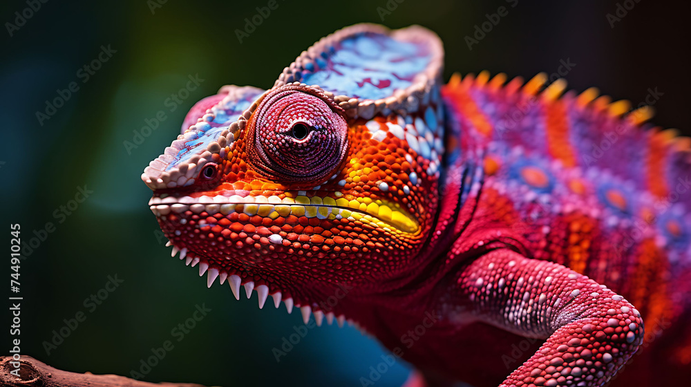A close-up of a chameleon changing colors.
