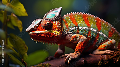 A close-up of a chameleon changing colors.