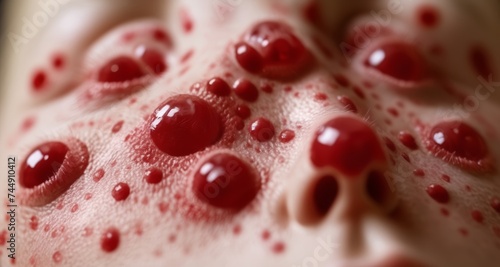  Close-up of skin with red, shiny, and puffy texture photo